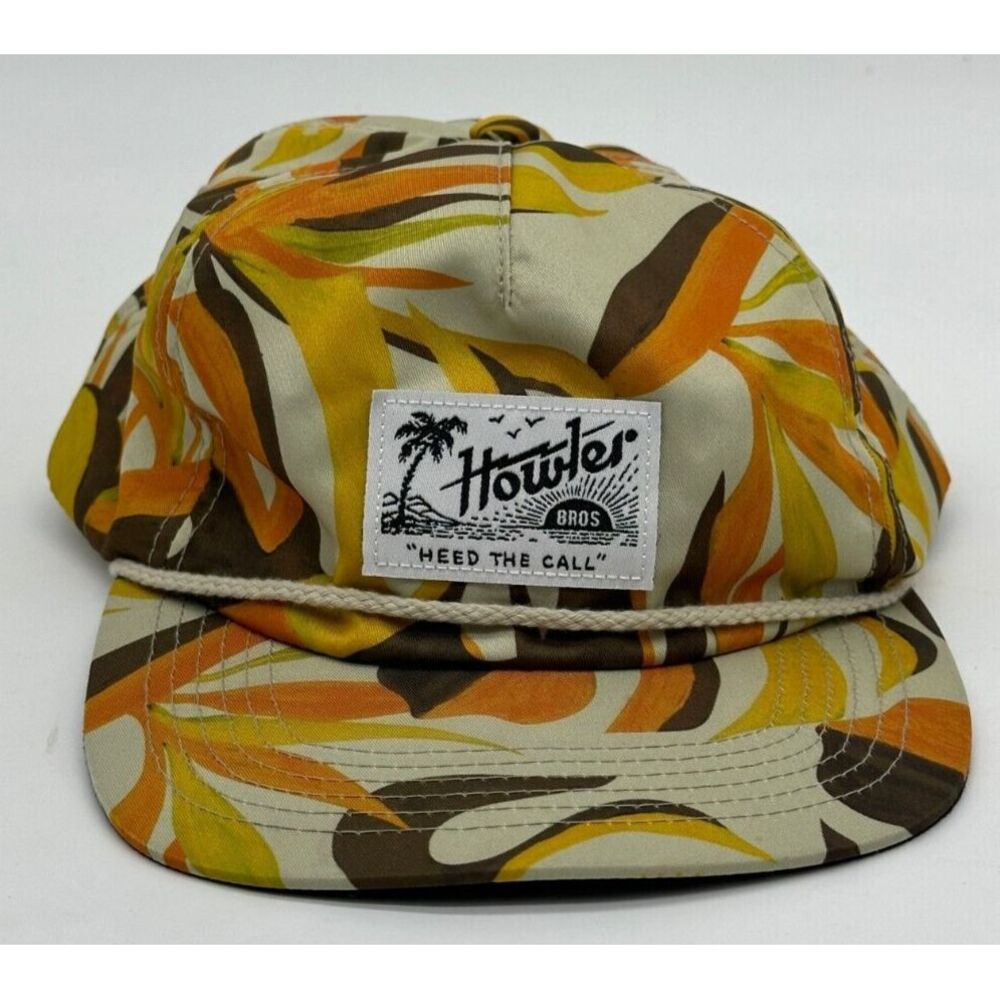 Howler Bros Hats Adult OSFA Yellow Orange Leaf Print Heed The Call Snapback Mens